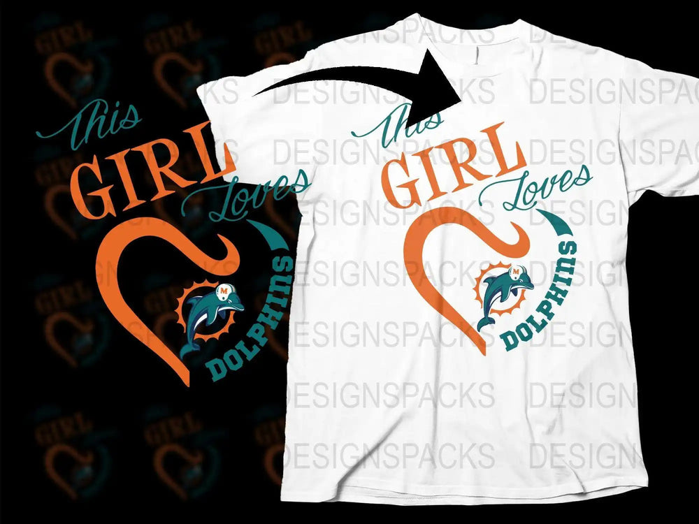 'This Girl Loves Dolphins' Graphic T-Shirt, Women's Sports Fan Tee, Miami Dolphins Inspired Design