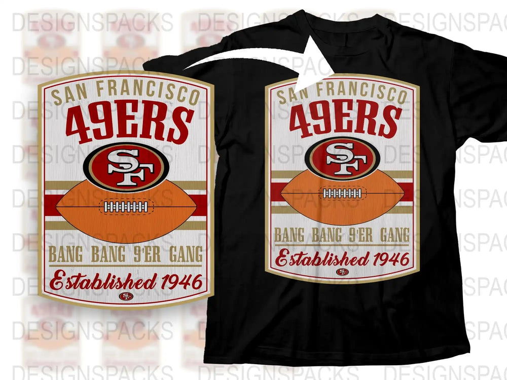 San Francisco 49ers Fan T-Shirt, Bang Bang Niner Gang, Established 1946 Retro Graphic Tee