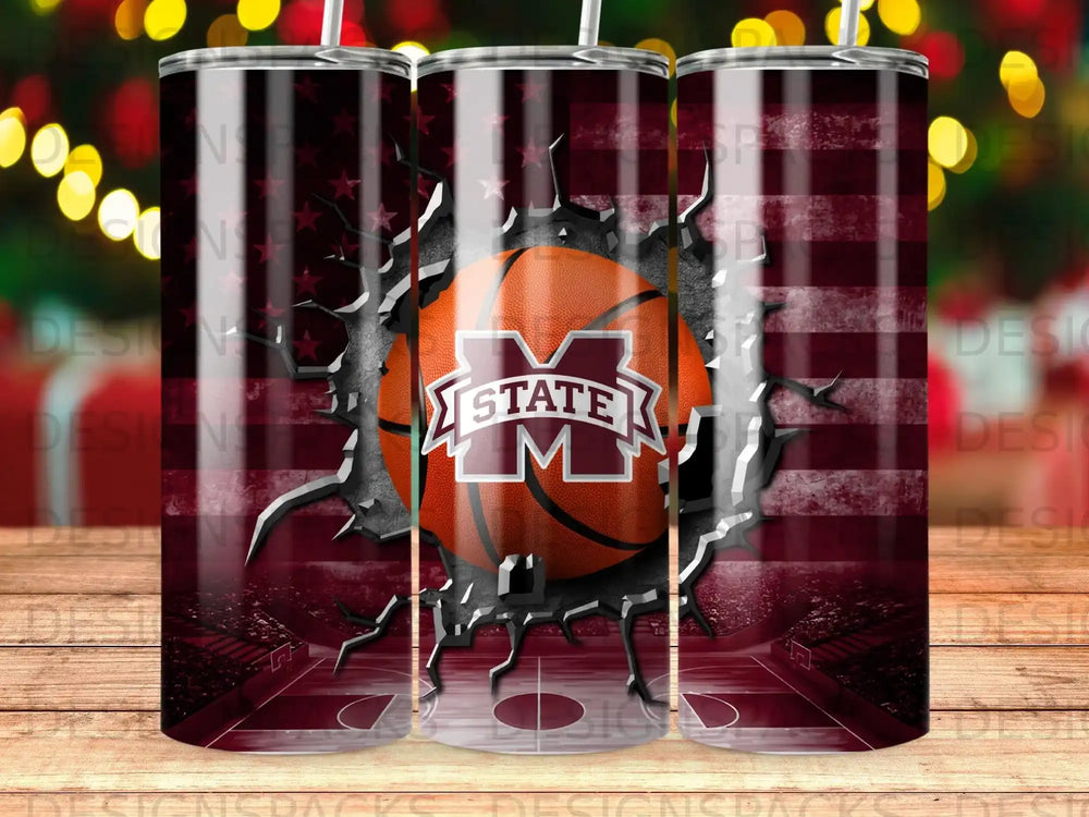 Mississippi State basketball logo superimposed on distressed US flag and basketball court.