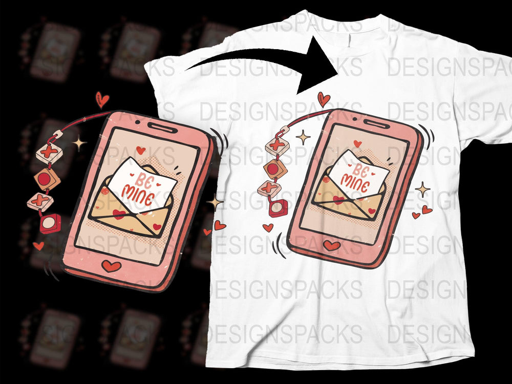 Valentine's Day T-Shirt Be Mine Text Message Heart Design Casual Tee Gift for Her