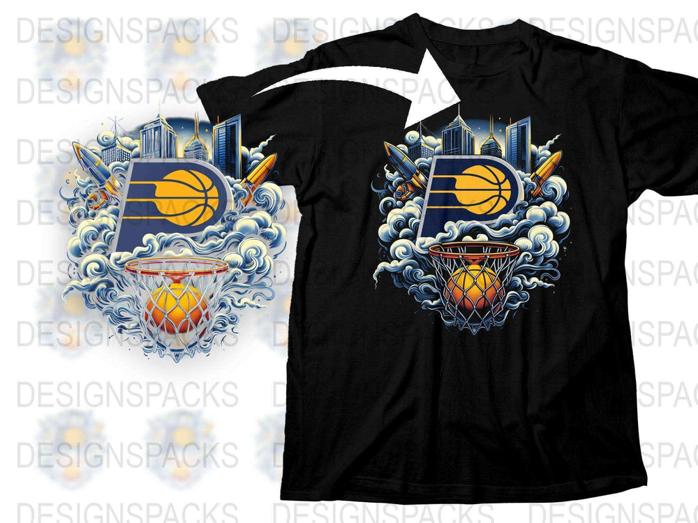 Basketball Graphic T-Shirt, Urban Style Sports Tee, Unisex Streetwear Design, Vibrant Cityscape and Hoop Art