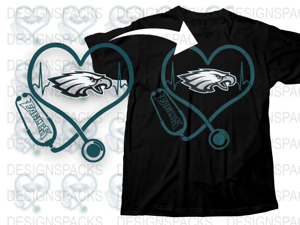 Philadelphia Eagles Heartbeat T-Shirt, Football Team Fan Apparel, Nurse Stethoscope Graphic Tee, Sports Gift Idea