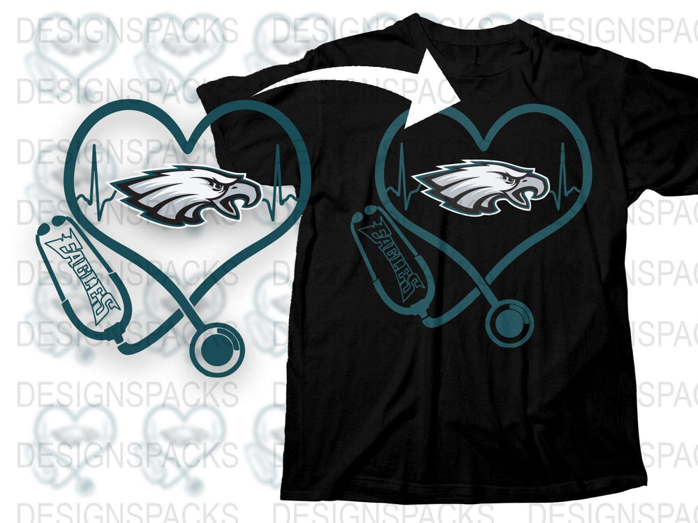 Philadelphia Eagles Heartbeat T-Shirt, Football Team Fan Apparel, Nurse Stethoscope Graphic Tee, Sports Gift Idea