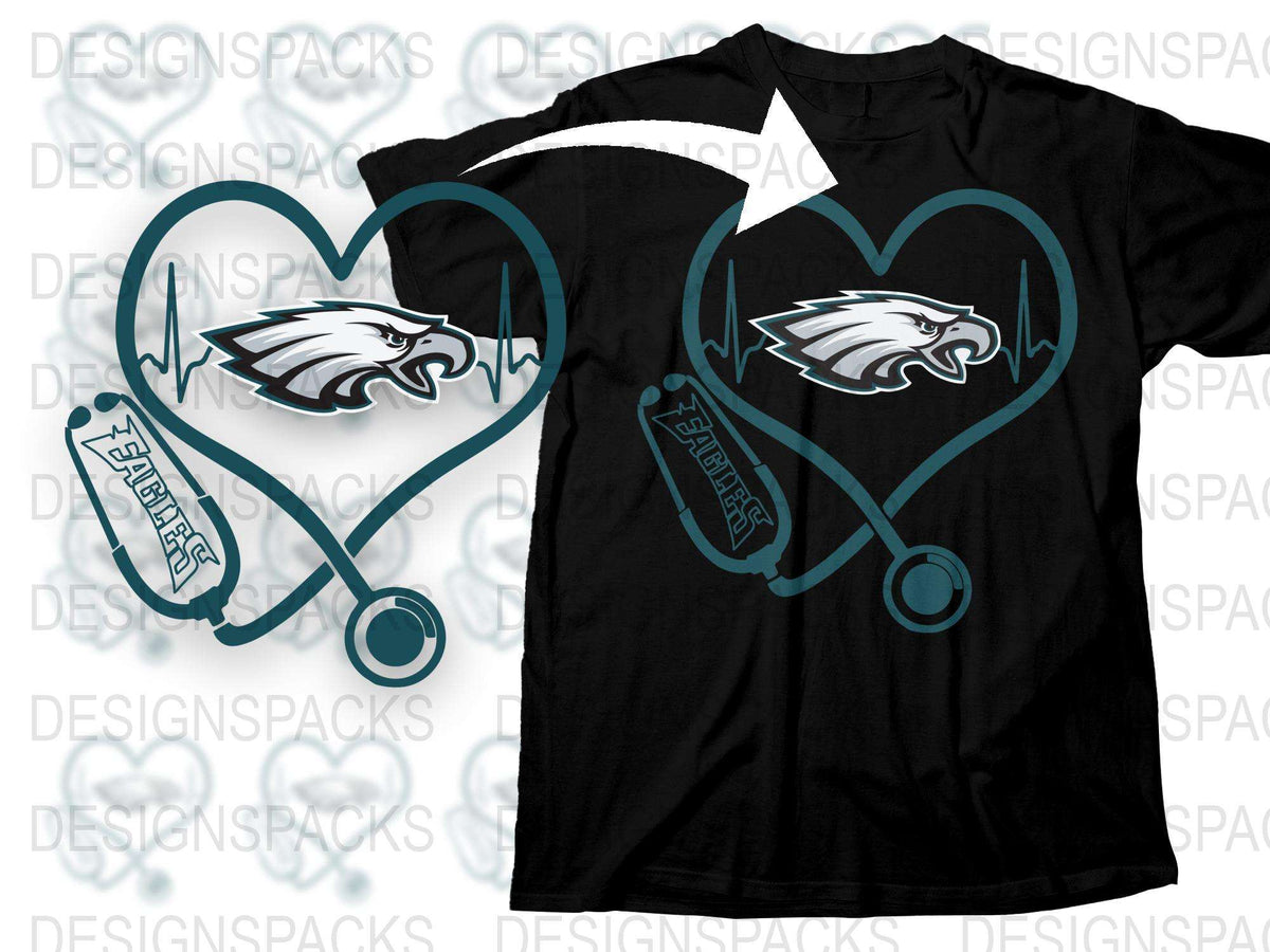 Philadelphia Eagles Heartbeat T-Shirt, Football Team Fan Apparel, Nurse Stethoscope Graphic Tee, Sports Gift Idea