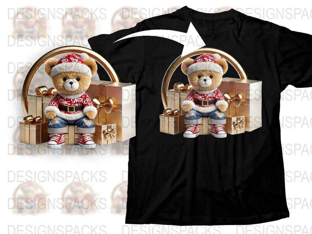 Cute Christmas Teddy Bear T-Shirt, Holiday Graphic Tee, Festive Red and White Design, Casual Winter Apparel