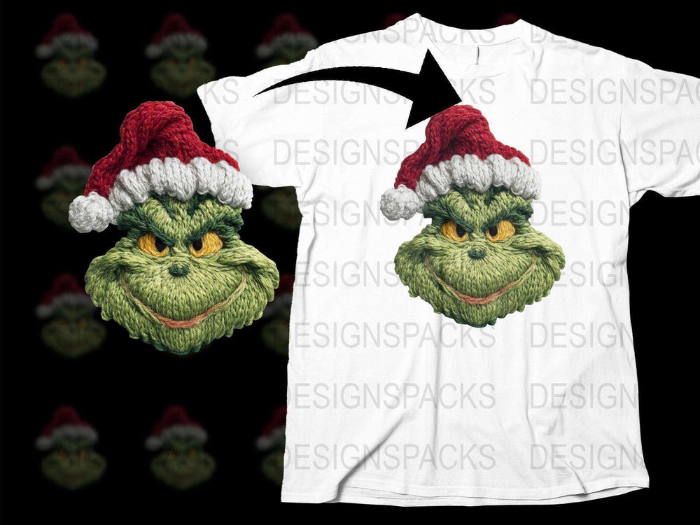 Festive Grinch Face T-Shirt, Christmas Santa Hat Graphic Tee, Holiday Casual Wear for All Ages