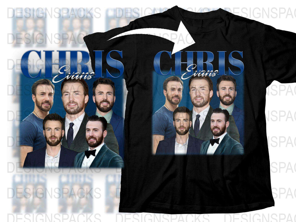 Chris Evans Photo Collage T-Shirt, Celebrity Actor Graphic Tee, Fan Gift Idea, Men's and Women's Sizes Available