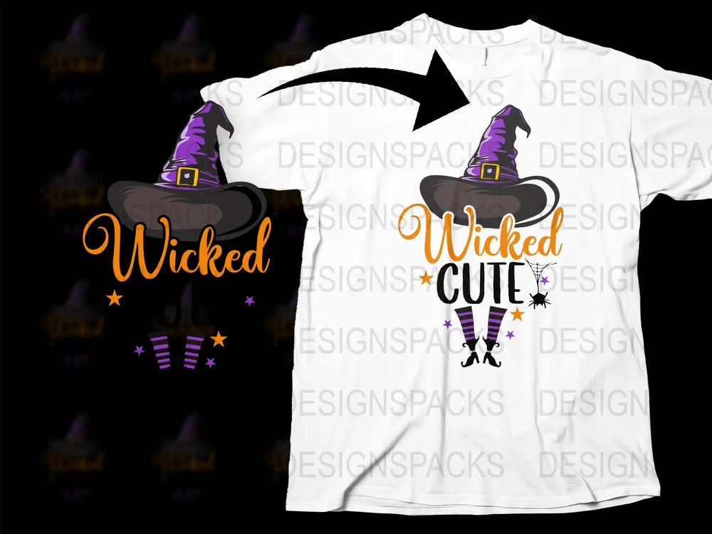 Wicked Cute Halloween T-Shirt, Witch Hat Graphic Tee, Spooky Kids and Adults Apparel, Holiday Fashion Top