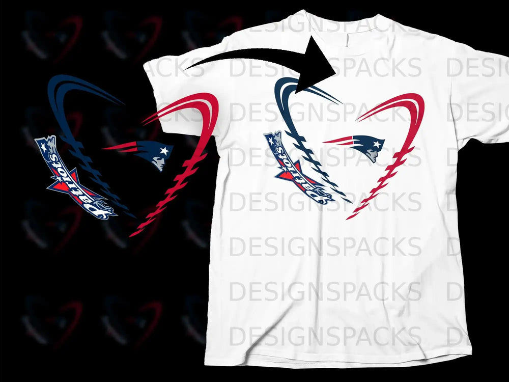 Dallas Patriots Heart Design Graphic T-Shirt