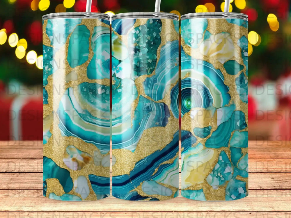 Blue and gold marbled pattern on a tall tumbler.