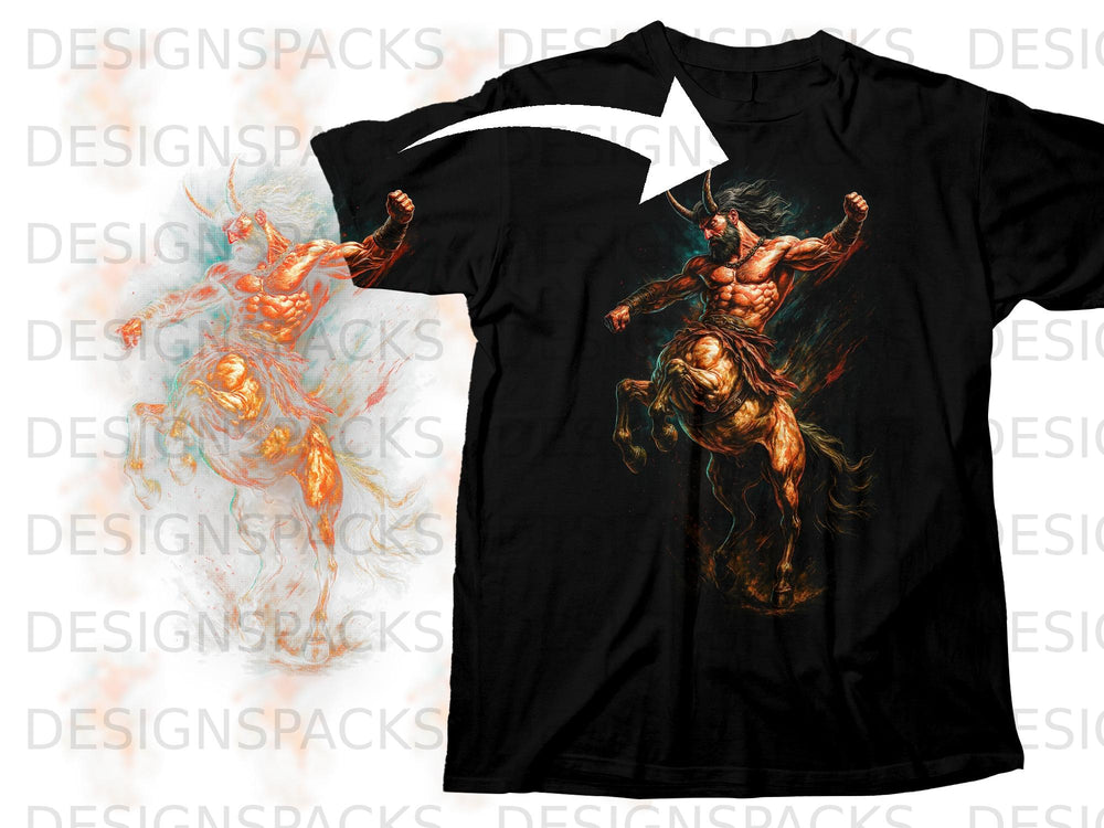 Black t-shirt featuring a centaur with muscular human torso and horse body.