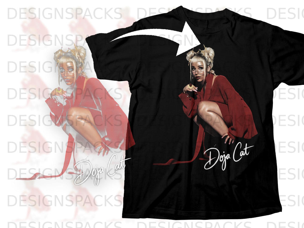 Black t-shirt with Doja Cat graphic and signature.