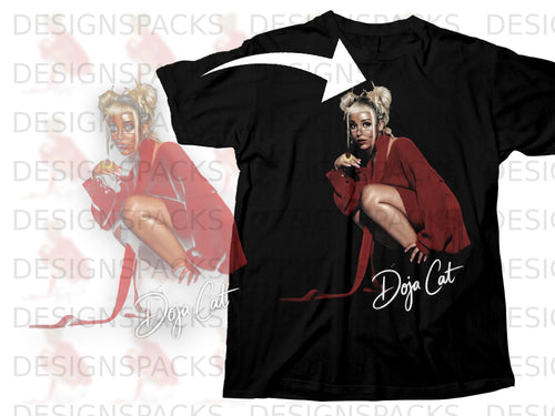 Black t-shirt with Doja Cat graphic and signature.