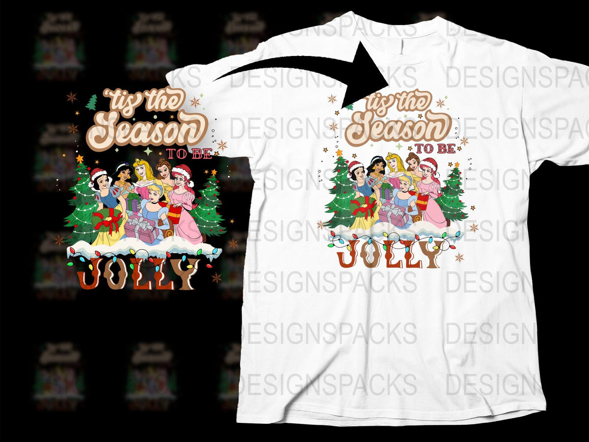Festive Holiday T-Shirt 'Tis the Season to be Jolly Christmas Graphic Tee with Colorful Characters, Unisex Winter Apparel