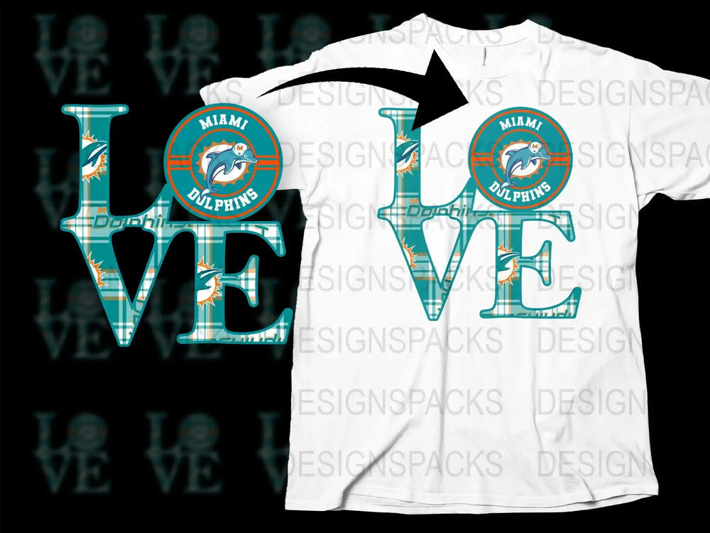 Miami Dolphins T-Shirt, Love Graphic Tee, NFL Football Team Fan Apparel, Unisex White Shirt