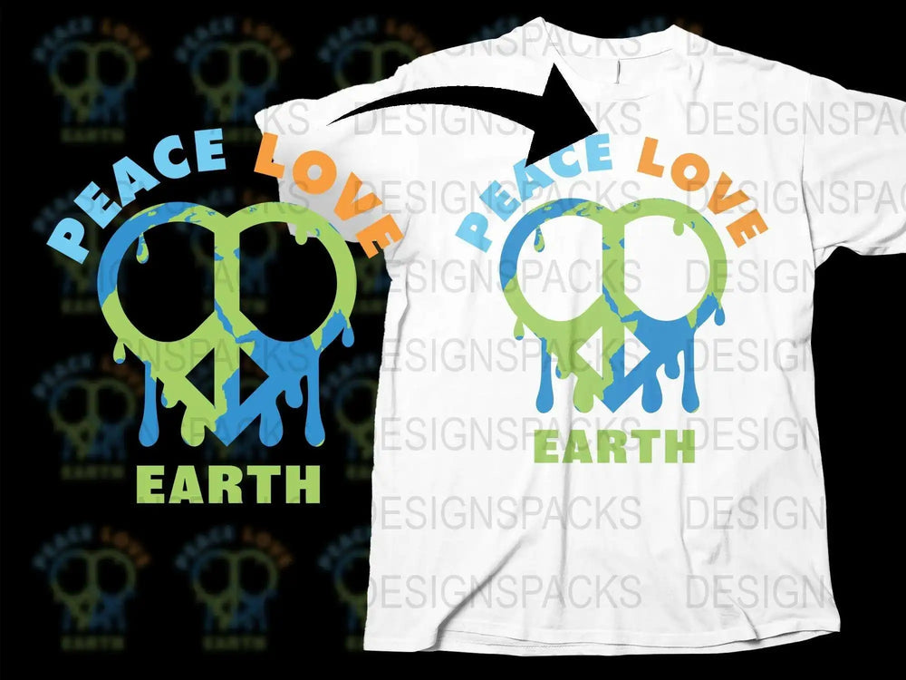 Peace Love Earth T-Shirt, Colorful Dripping Paint Design, Eco-Friendly Message Tee, Unisex Fashion Top