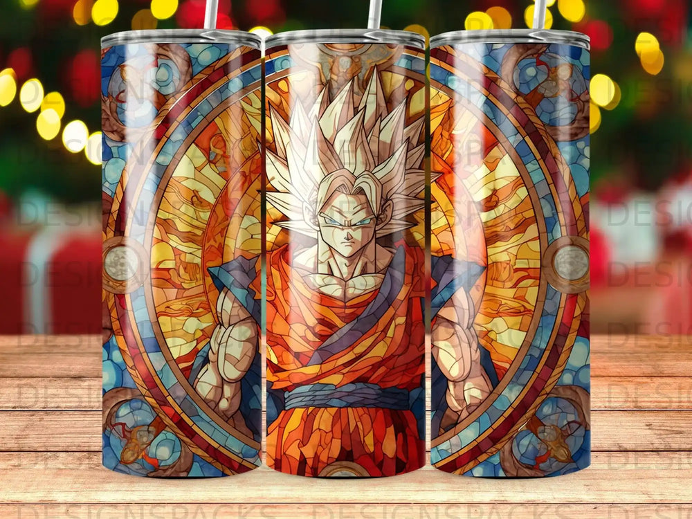Dragon Ball Z Goku stained glass pattern on a tumbler.