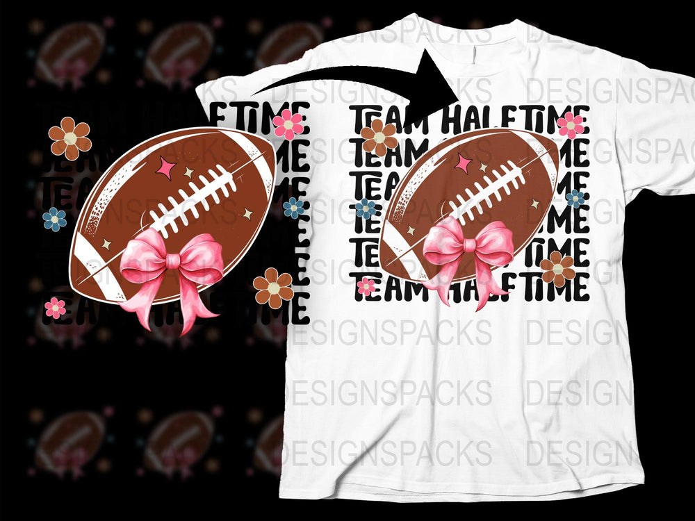 Women's Football Team T-Shirt, Cute Pink Bow, Sports Fan Apparel, Tailgate Party Gear, Custom Team Support Shirt