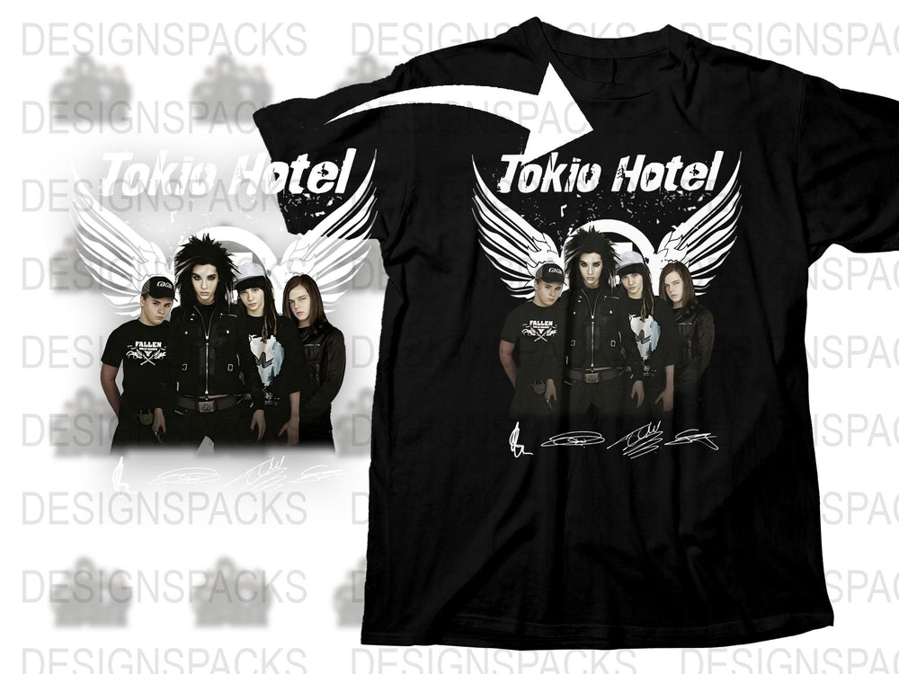 Tokio Hotel Band Graphic T-Shirt, Vintage Rock Tee, Winged Design, Unisex Music Merchandise, Collectible Fan Apparel