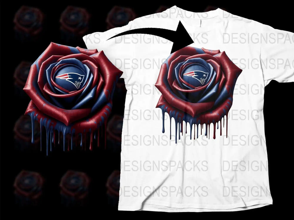 New England Patriots Rose Drip Graphic T-Shirt, Unique Sports Fan Gift, Cool Football Team Merchandise
