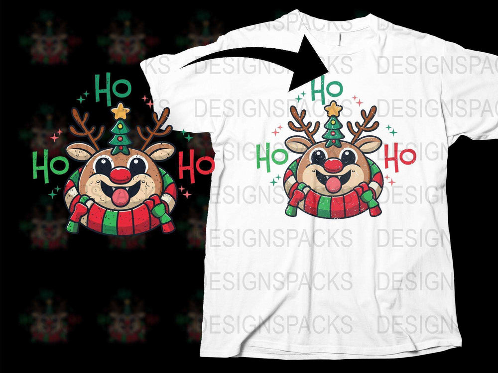 Festive Reindeer Christmas T-Shirt, Cute Holiday Tee, Kids and Adults Sizes Available, Xmas Gift Idea