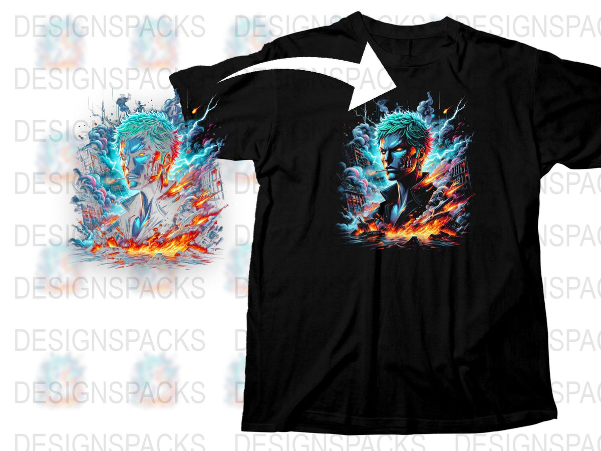 Vibrant Blue Flame Graphic T-Shirt, Cool Fire Demon Design, Unisex Casual Streetwear, Unique Art Tee, Gift for Gamers and Artists.