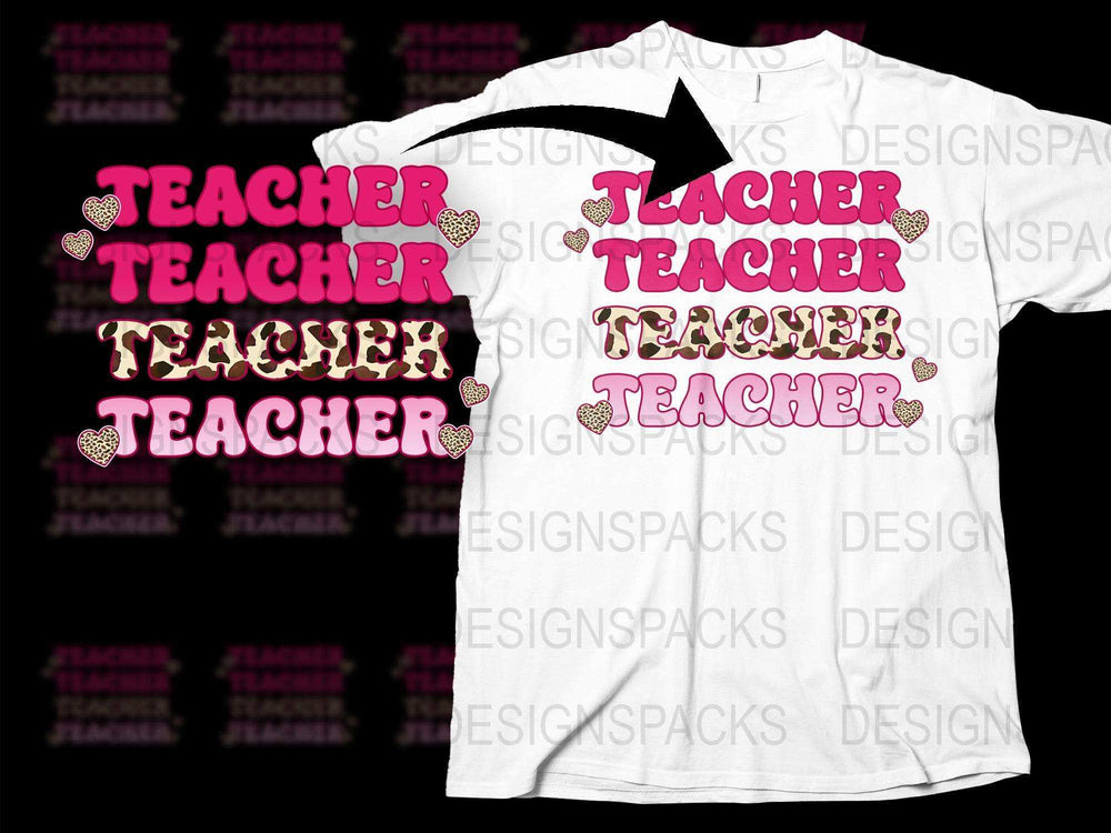 Teacher Appreciation Pink T-Shirt, Cute Trendy Leopard Heart Design, Gift for Educators