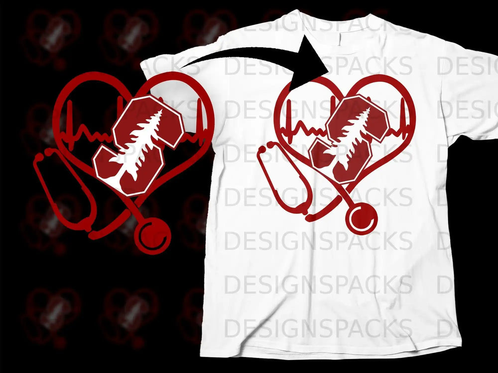 Heartbeat Stethoscope Design T-shirt Medical Apparel