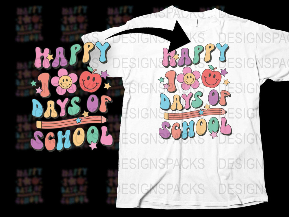 Happy 100 Days of School T-Shirt, Colorful Kids' Celebration Tee, Fun Teacher Gift Idea