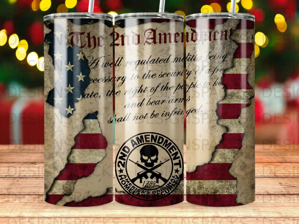 Tumbler with distressed US flag, "The 2nd Amendment" text, and Great Seal.