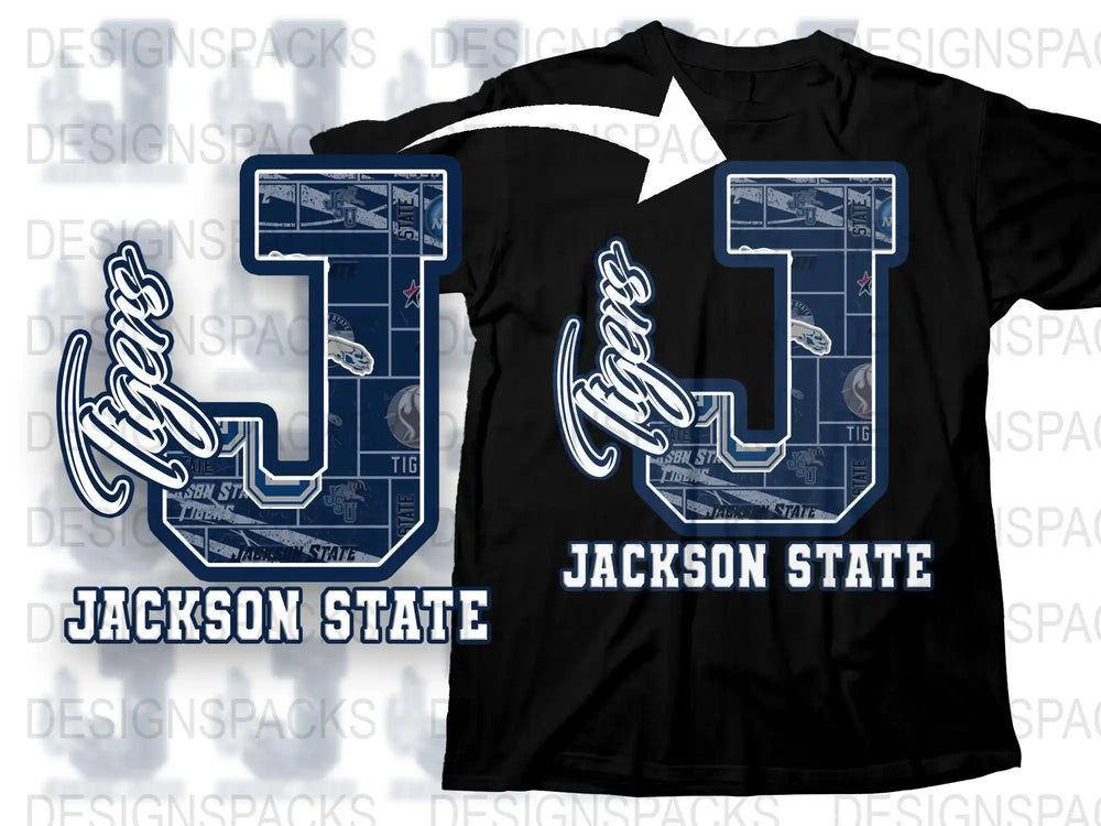Jackson State Tigers Graphic T-Shirt, Bold Blue Design, Casual Sports Apparel for College Fans