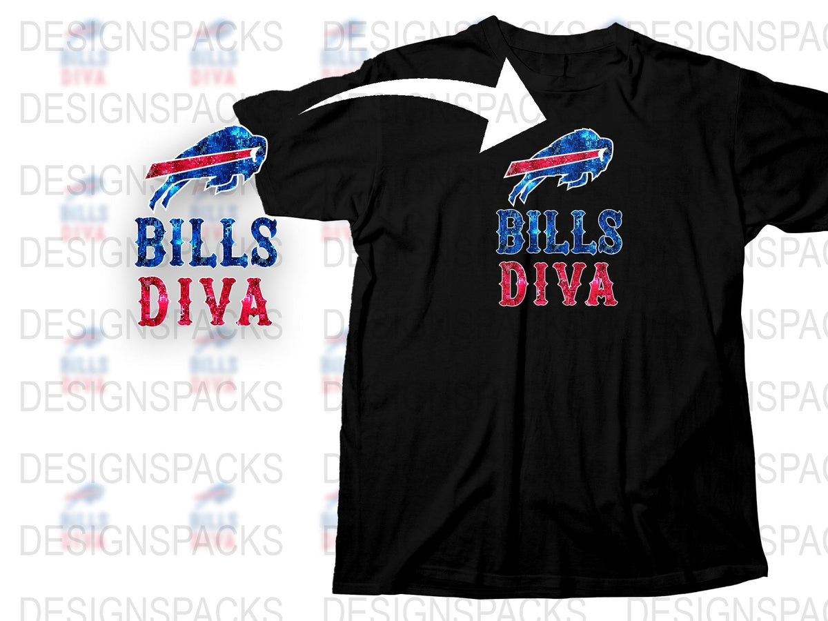 Buffalo Bills Diva T-Shirt, Football Fan Apparel, Women's Sports Tee, Team Spirit Wear, Graphic Shirt, Game Day Outfit, NFL Style