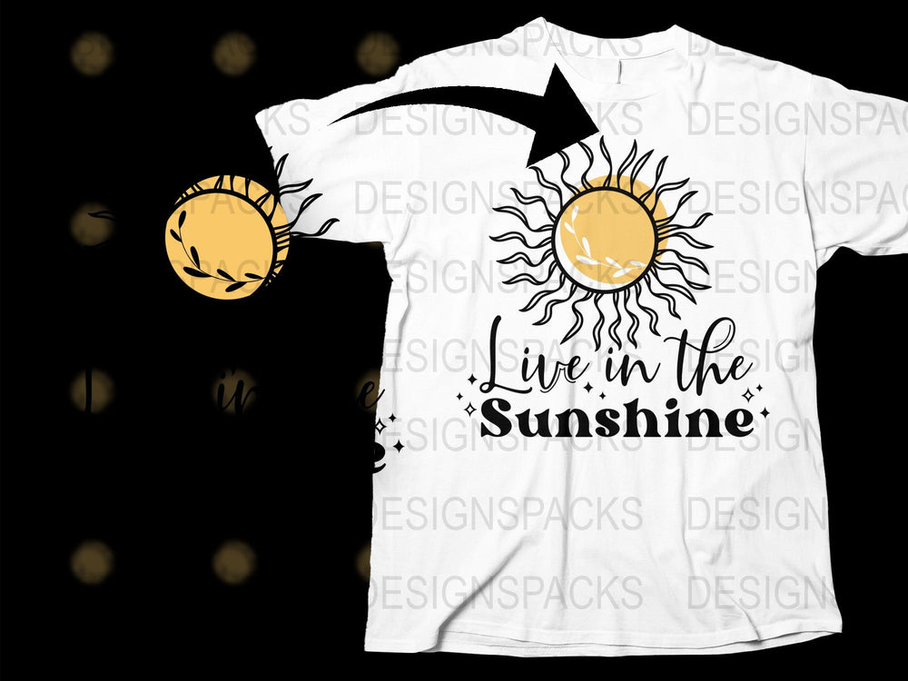 Live in the Sunshine Graphic T-Shirt, Summer Sun Design, Casual White Tee for Women and Men, Trendy Sun Illustration Top