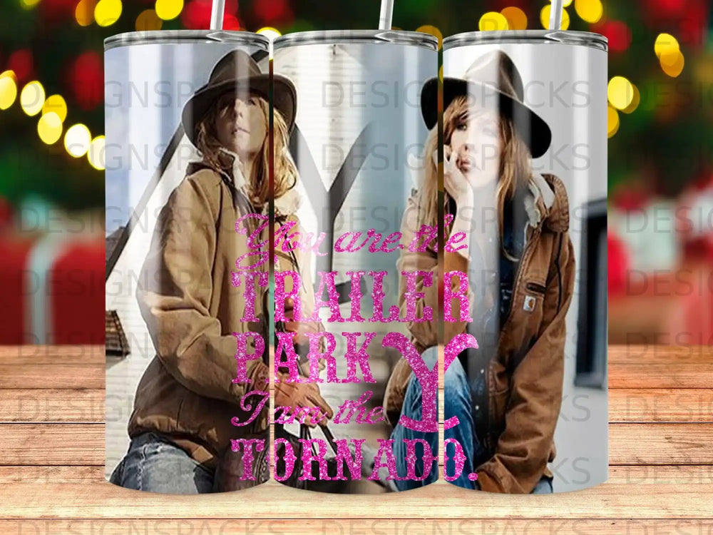 Woman in hat and jacket with "Trailer Park Tornado" text.