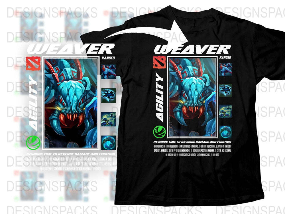Weaver Dota 2 Inspired T-Shirt, Gaming Graphic Tee, Blue Cyber Insect Design, Unisex Cotton Shirt