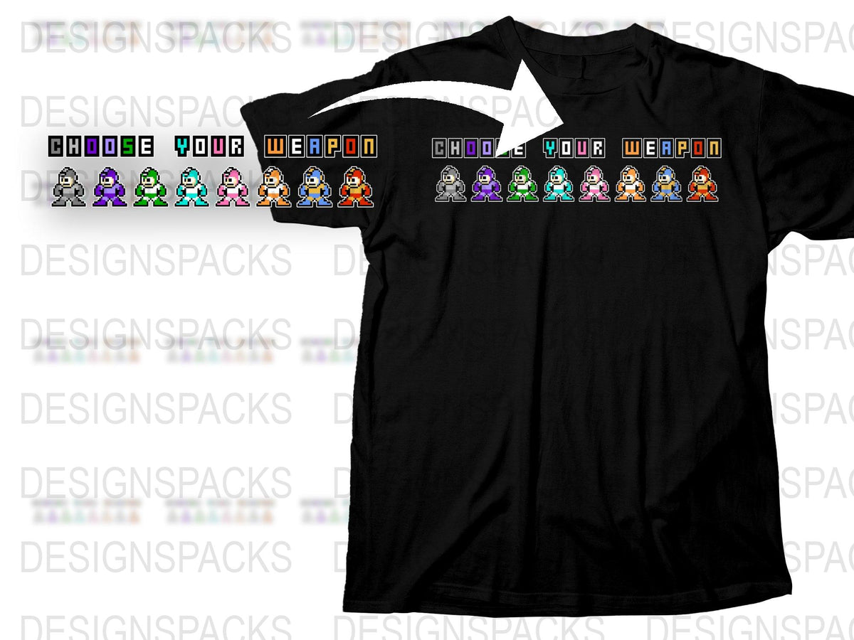 Retro Pixel Art Gaming T-Shirt, Choose Your Weapon Gamer Tee, Vintage Video Game Shirt, Pixel Characters Top, Geek Gift
