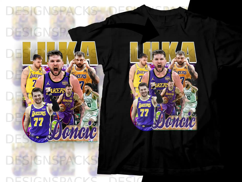 Luka Doncic Lakers basketball jersey with number 77 and his name.