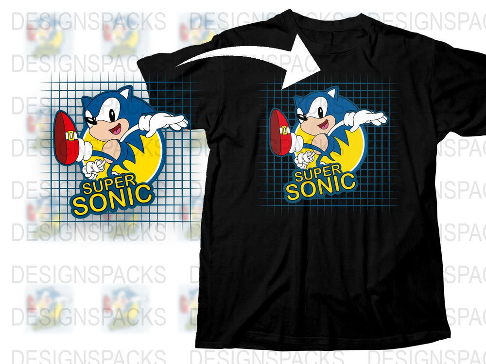 Super Sonic T-Shirt, Classic Sonic the Hedgehog Graphic Tee, Retro Gaming Apparel, Vintage Style Black Shirt