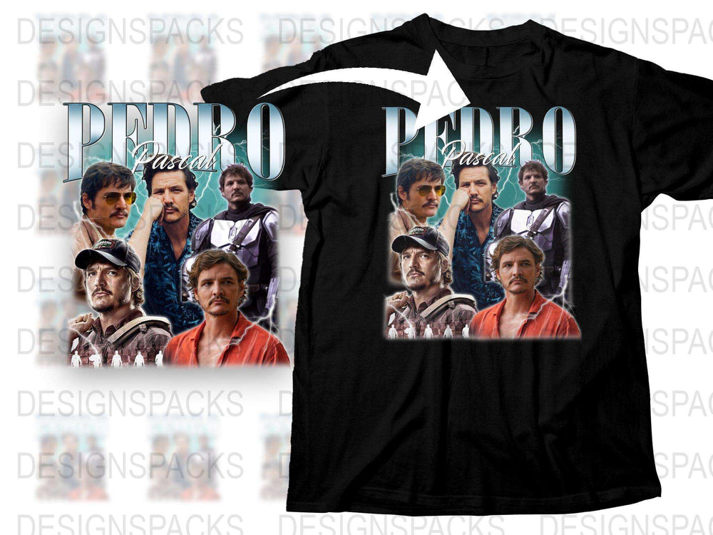 Vintage Pedro Pascal Collage T-Shirt, Retro Actor Print, Unisex Graphic Tee, Gift for Movie Fans