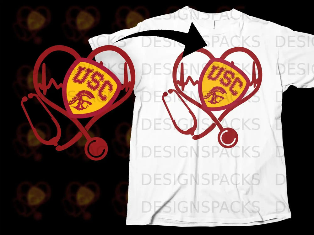 USC Heartbeat Stethoscope Graphic Design T-Shirt