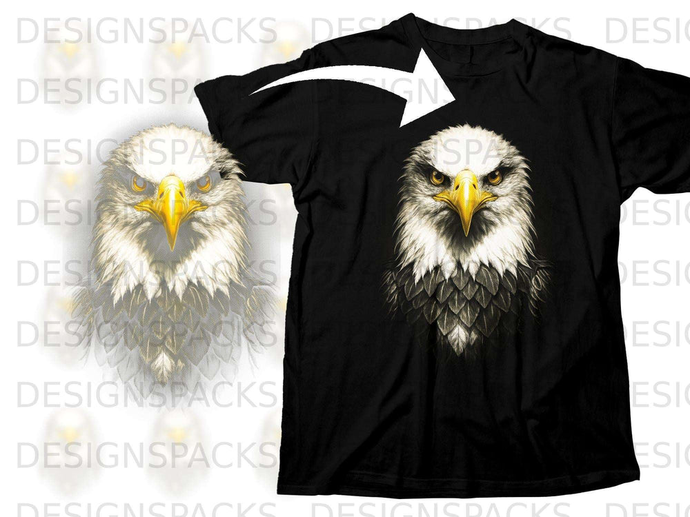Black t-shirt with a detailed, fierce eagle head graphic on the chest.