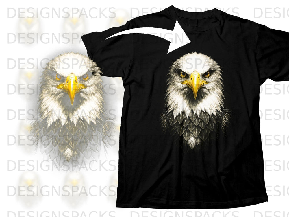 Black t-shirt with a detailed, fierce eagle head graphic on the chest.