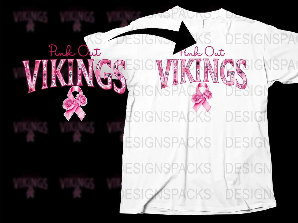 Pink Out Vikings T-Shirt, Breast Cancer Awareness Support Tee, Sports Fan Apparel, Unisex White Shirt with Pink Graphics