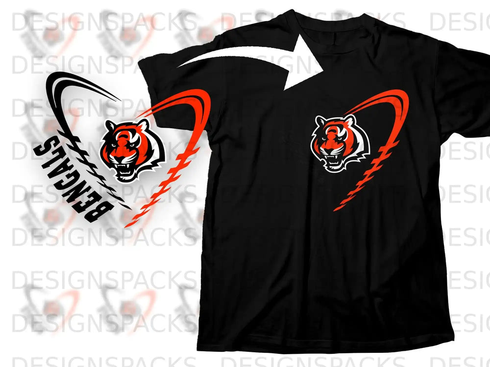 Bengals Tiger Heart Design Black T-Shirt