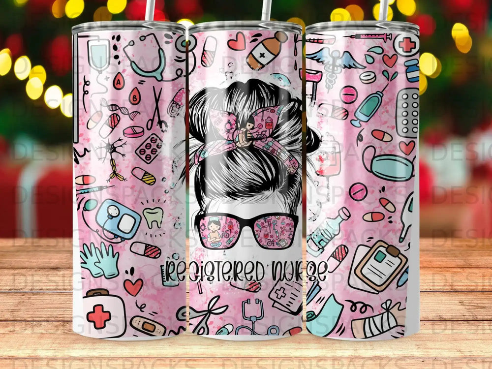 Tumbler with medical icons and "Registered Nurse" text.