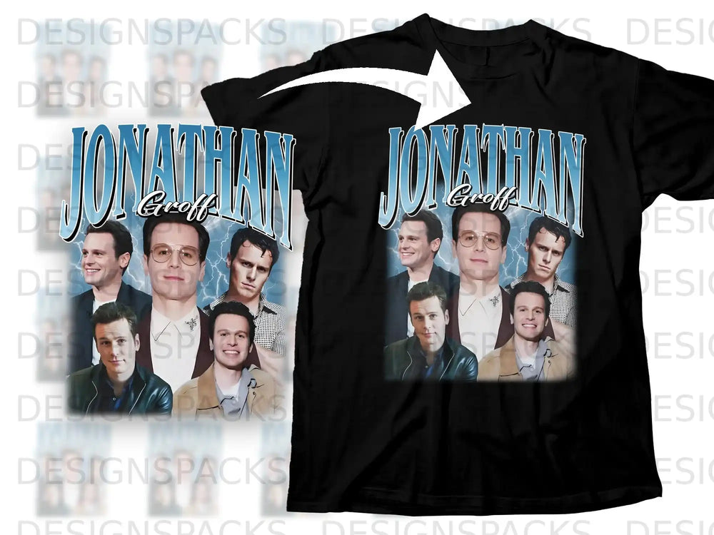 Jonathan Groff collage t-shirt design with text "Groff".