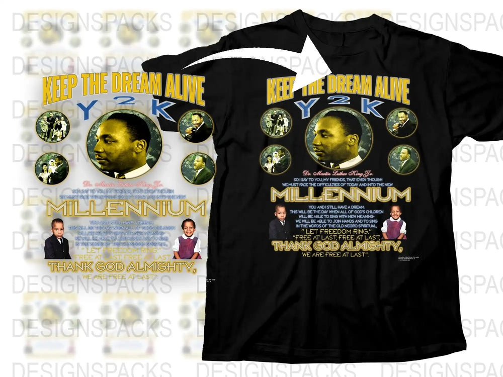 Vintage Y2K Millennium Black T-Shirt, Martin Luther King Graphic, Dream Alive Quote, Collectible 2000s Fashion