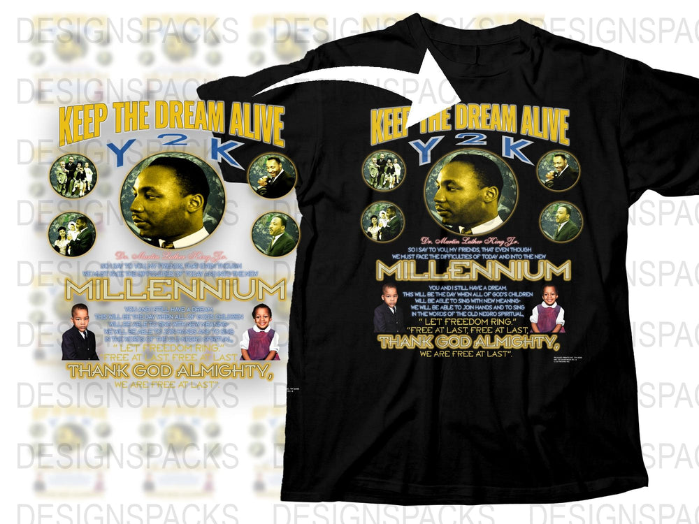 Vintage Y2K Millennium Black T-Shirt, Martin Luther King Graphic, Dream Alive Quote, Collectible 2000s Fashion