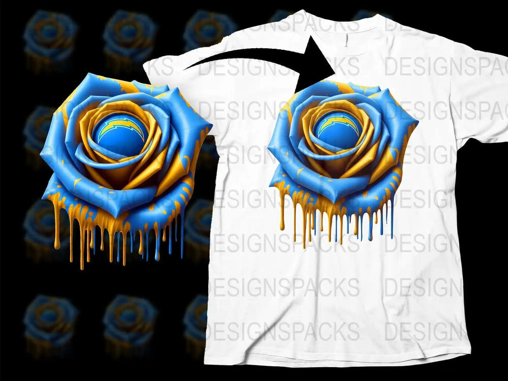 Abstract Blue Rose Dripping Paint Graphic T-Shirt, Unique Floral Print Top, Stylish Casual Wear