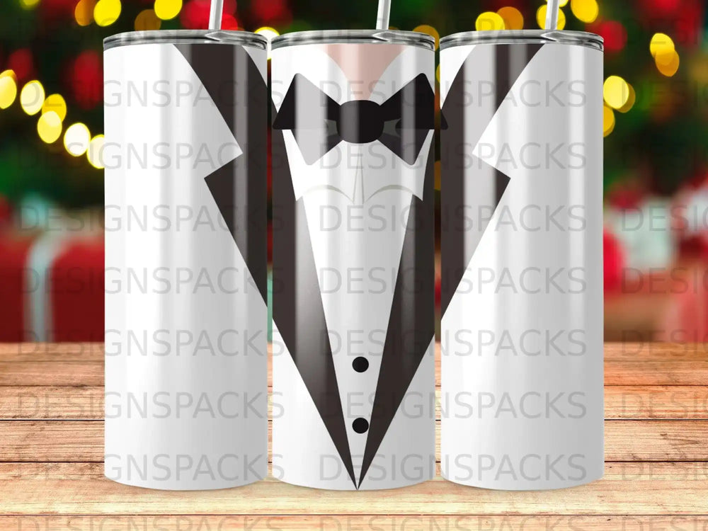 Tuxedo theme tumbler bow tie suit beverage product type